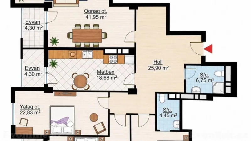 Satılır 4 otaqlı Mənzil Yeni tikili 190 m² Nəsimi r. - şəkil 4