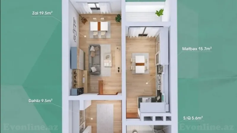 Satılır 1 otaqlı Mənzil Yeni tikili 55 m² Həzi Aslanov m. - şəkil 4