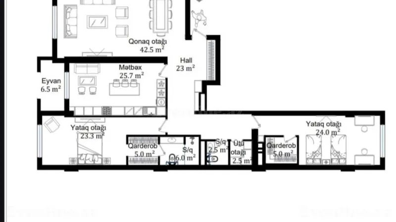 Satılır 3 otaqlı Mənzil Yeni tikili 166 m² Nərimanov r. - şəkil 3