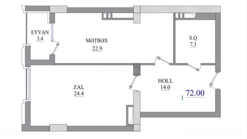 Satılır 1 otaqlı Mənzil Yeni tikili 72 m² Nizami m. - şəkil 3
