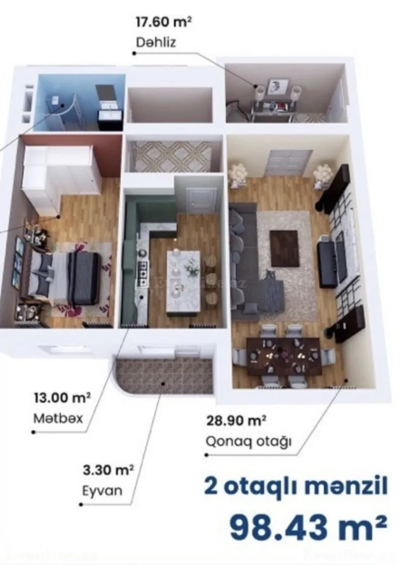 Satılır 2 otaqlı Mənzil Yeni tikili 99 m² Nərimanov r. - şəkil 2