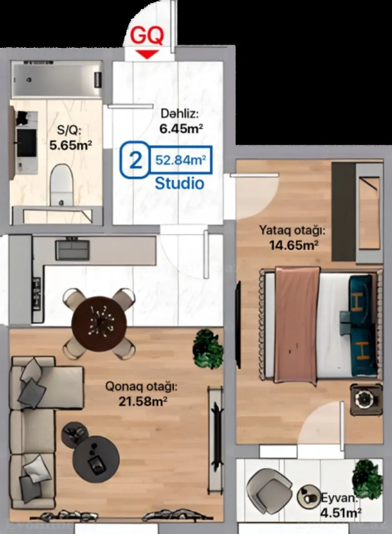 Satılır 2 otaqlı Mənzil Yeni tikili 53 m² Xırdalan - şəkil 3