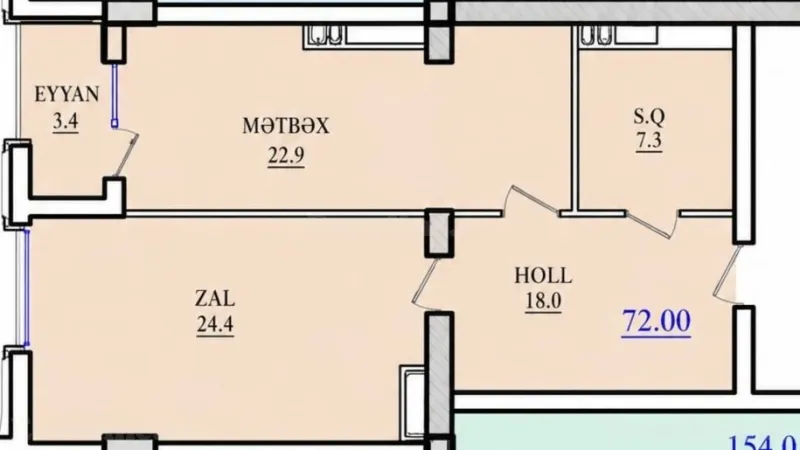 Satılır 2 otaqlı Mənzil Yeni tikili 72 m² Nizami m. - şəkil 5