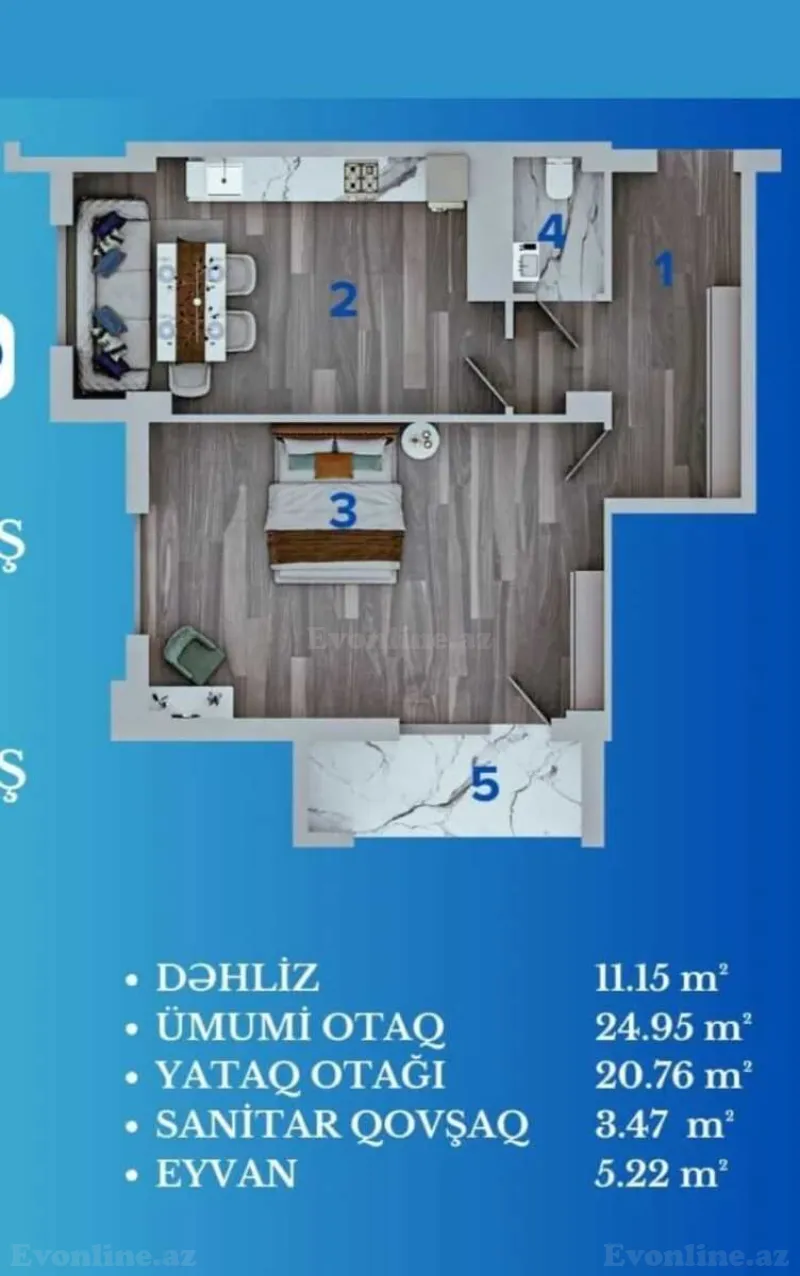 Satılır 2 otaqlı Mənzil Yeni tikili 65.5 m² 8-ci mikrorayon - şəkil 3