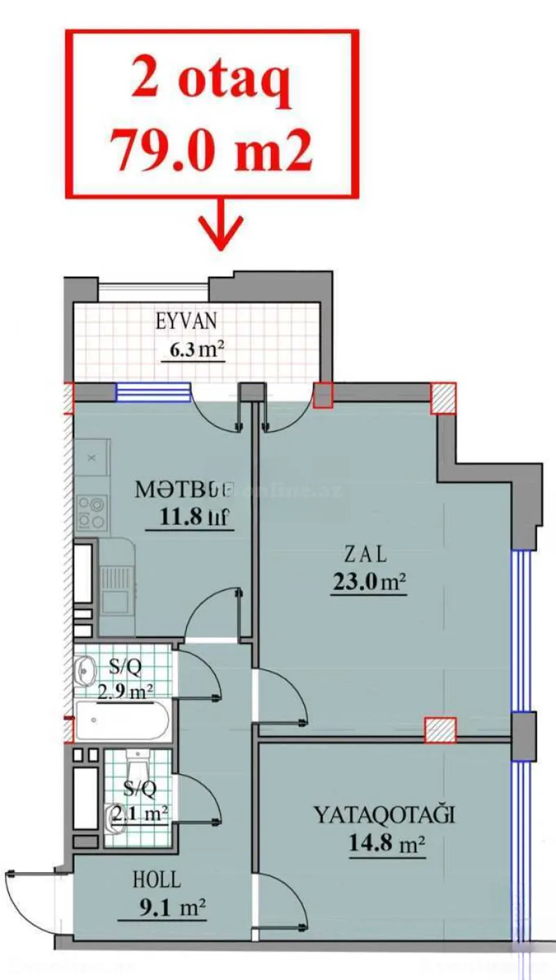 Satılır 2 otaqlı Mənzil Yeni tikili 80 m² Yeni Günəşli - şəkil 2
