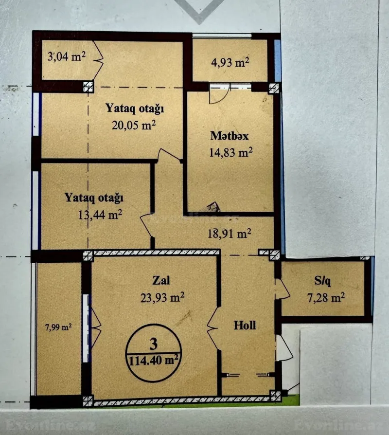 Satılır 3 otaqlı Mənzil Yeni tikili 106 m² Qara Qarayev m. - şəkil 23