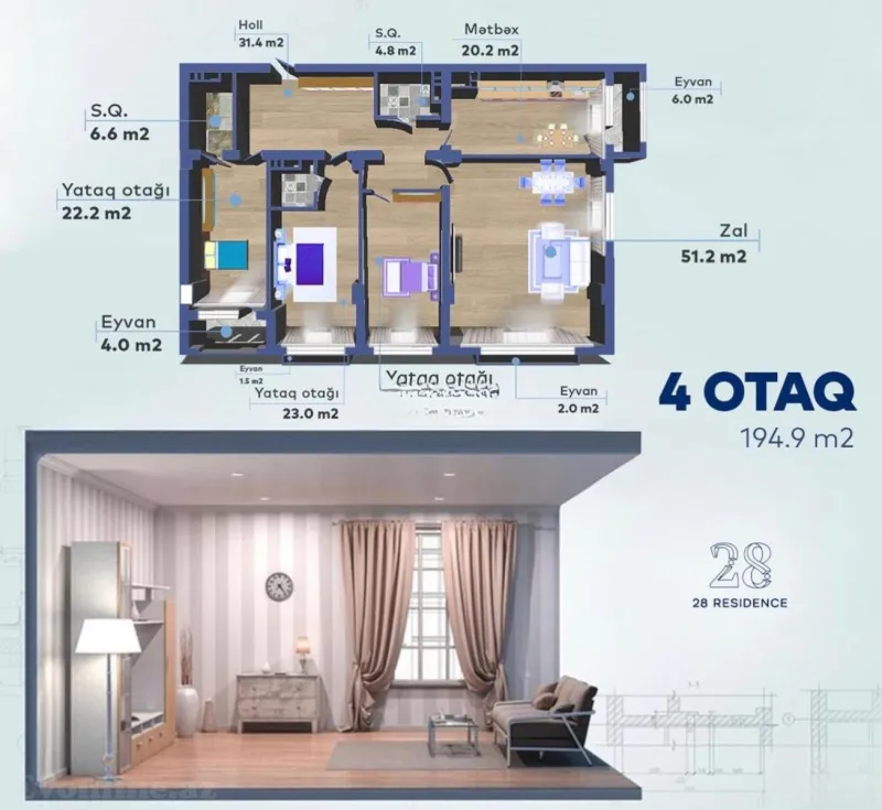Satılır 4 otaqlı Mənzil Yeni tikili 195 m² 28 May m. - şəkil 14