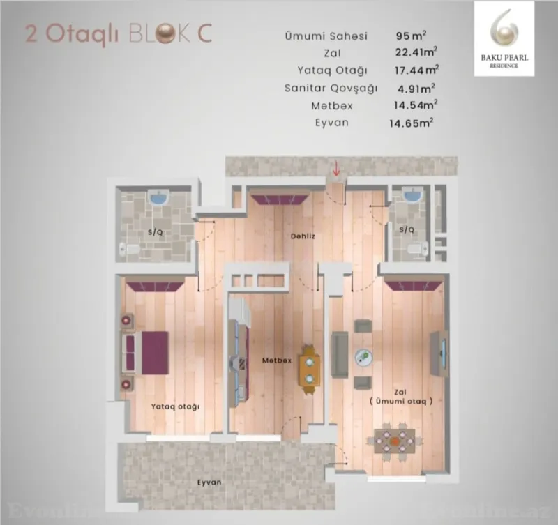 Satılır 2 otaqlı Mənzil Yeni tikili 95 m² Həzi Aslanov - şəkil 4
