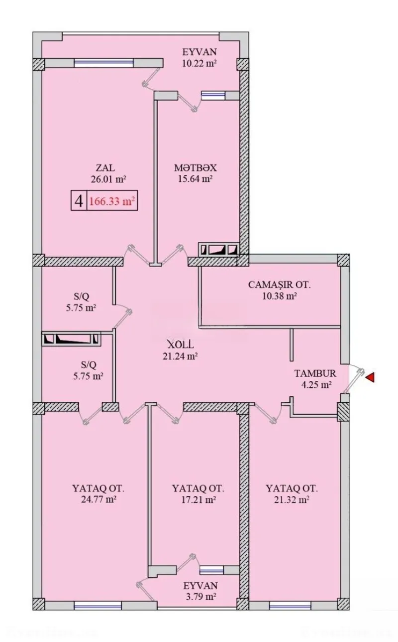 Satılır 4 otaqlı Mənzil Yeni tikili 166.3 m² Bakıxanov - şəkil 4