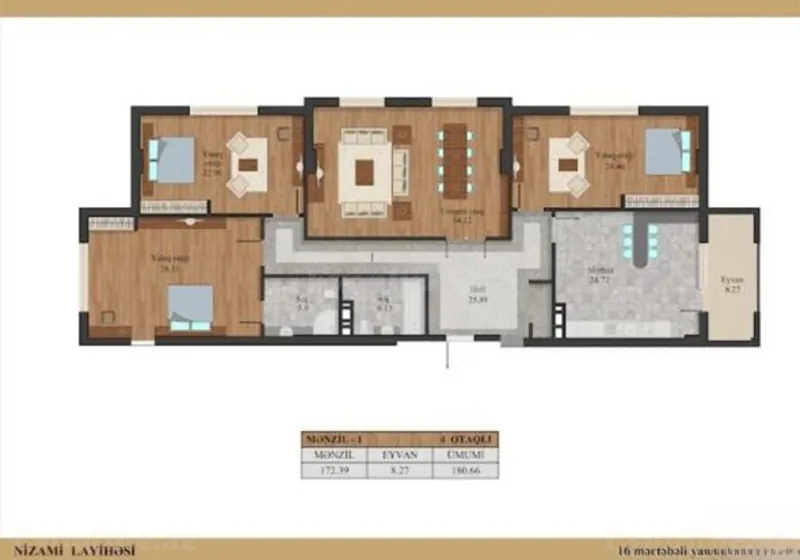 Satılır 4 otaqlı Mənzil Yeni tikili 186 m² Qara Qarayev m. - şəkil 5