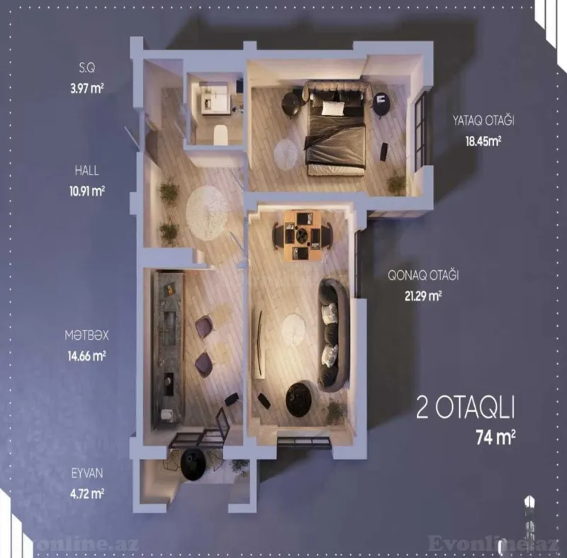 Satılır 2 otaqlı Mənzil Yeni tikili 74 m² Həzi Aslanov m. - şəkil 7