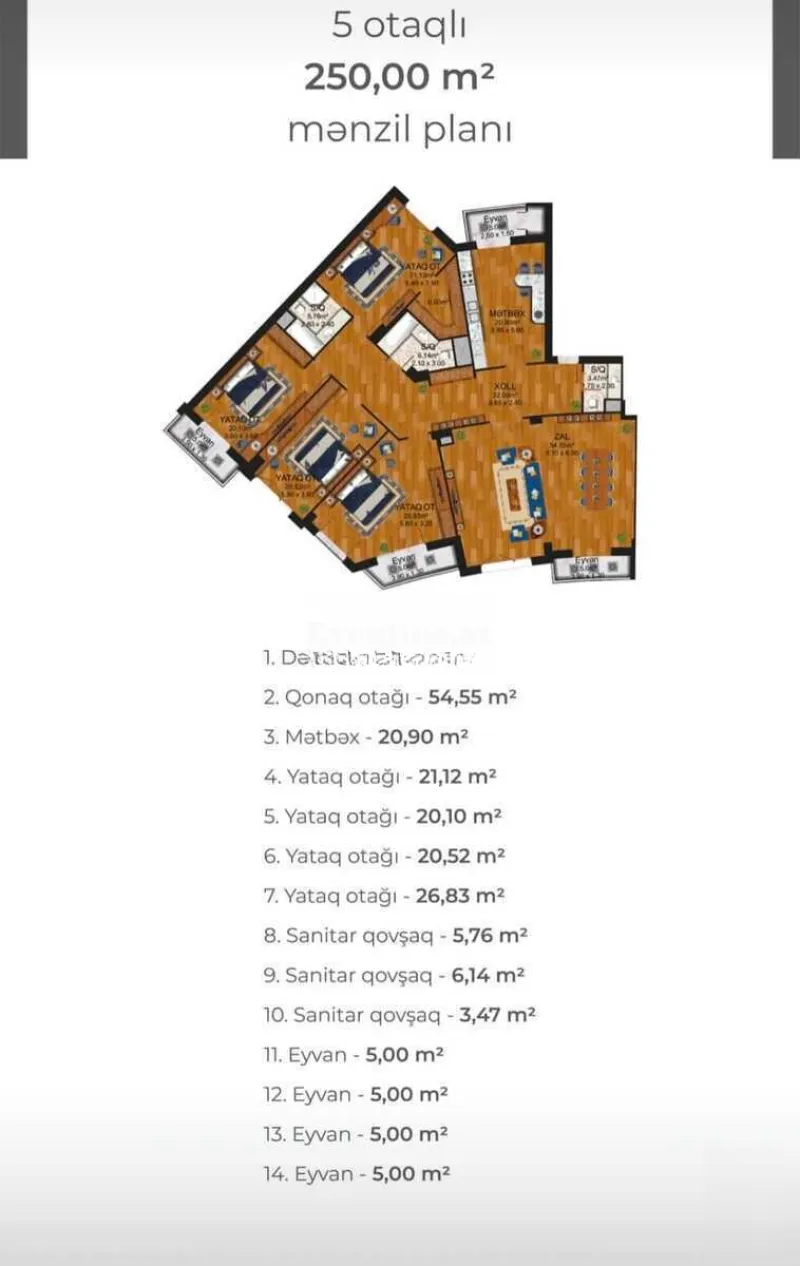 Satılır 5 otaqlı Mənzil Yeni tikili 250 m² Ağ şəhər - şəkil 3