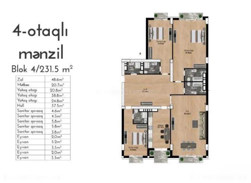 Satılır 5 otaqlı Mənzil Yeni tikili 230 m² 28 May m. - şəkil 12