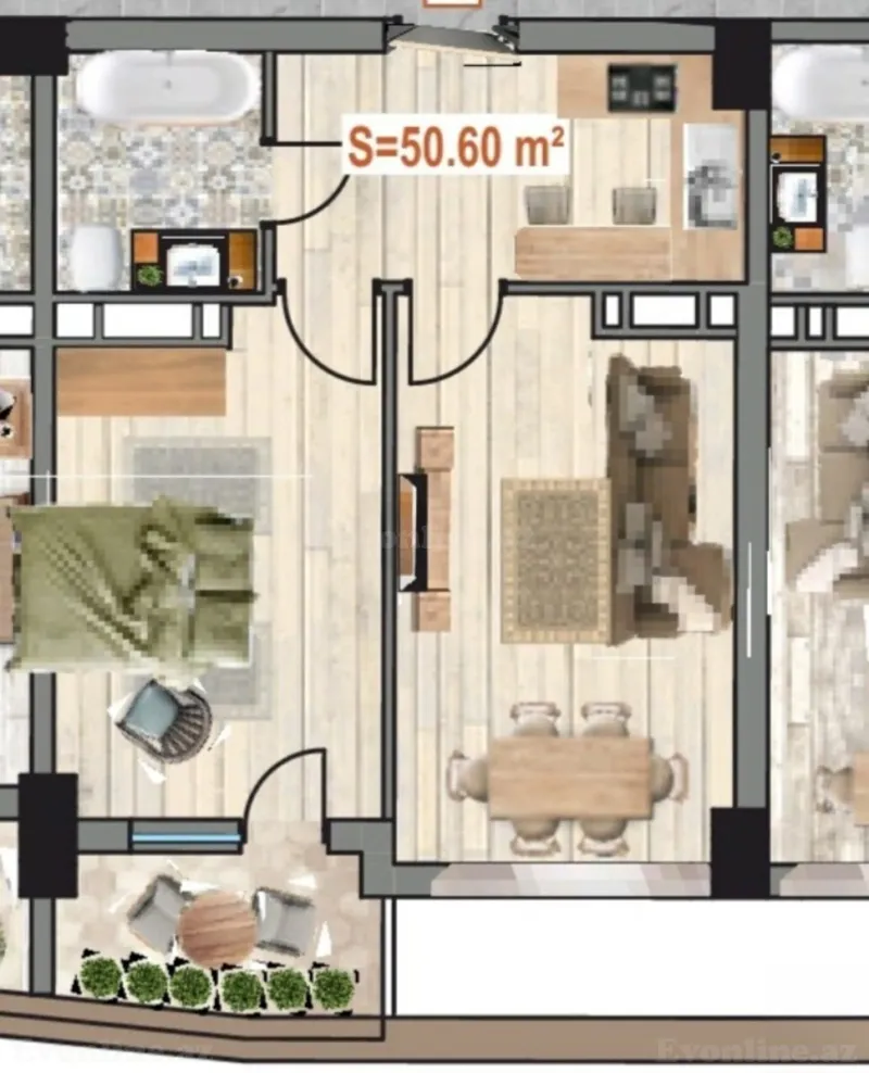 Satılır 2 otaqlı Mənzil Yeni tikili 50.2 m² Bakıxanov - şəkil 2