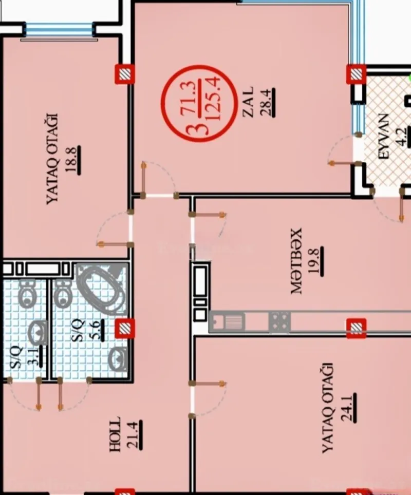 Satılır 3 otaqlı Mənzil Yeni tikili 125.4 m² Şıxov - şəkil 4