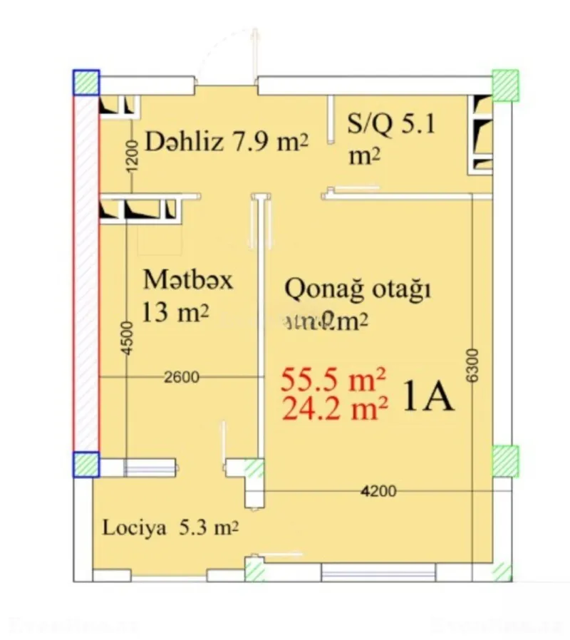 Satılır 2 otaqlı Mənzil Yeni tikili 55 m² Binəqədi r. - şəkil 2