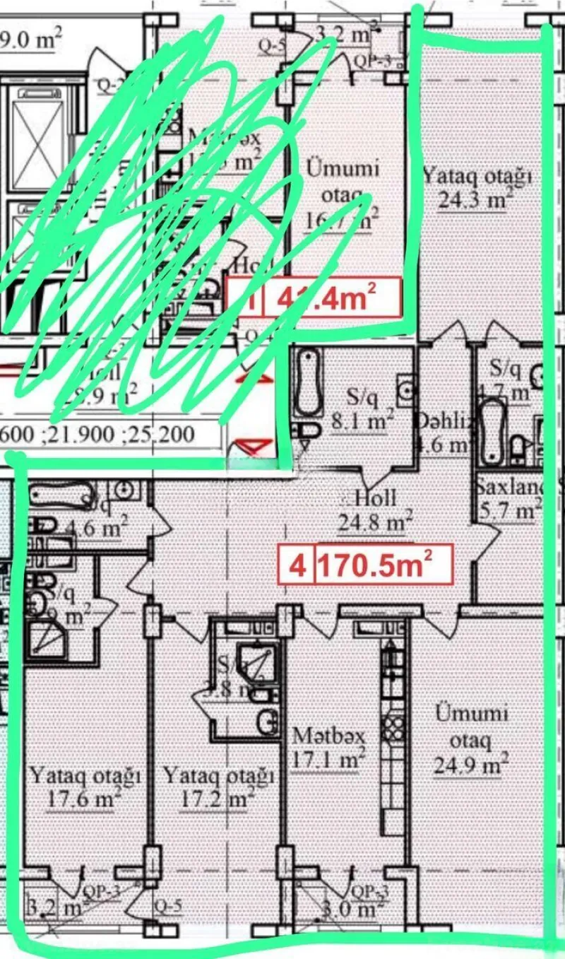 Satılır 4 otaqlı Mənzil Yeni tikili 170 m² Gənclik m. - şəkil 16