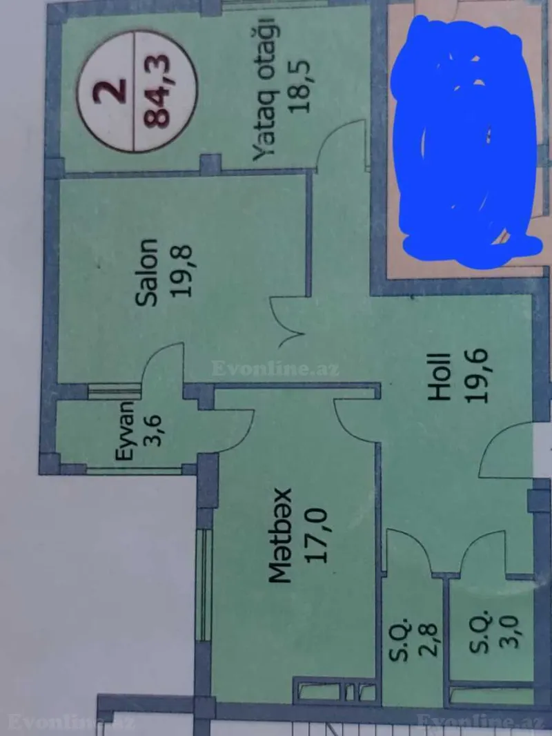 Satılır 2 otaqlı Mənzil Yeni tikili 84.3 m² Nəriman Nərimanov m. - şəkil 3