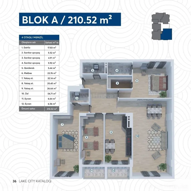 Satılır 4 otaqlı Mənzil Yeni tikili 210 m² Koroğlu m. - şəkil 16