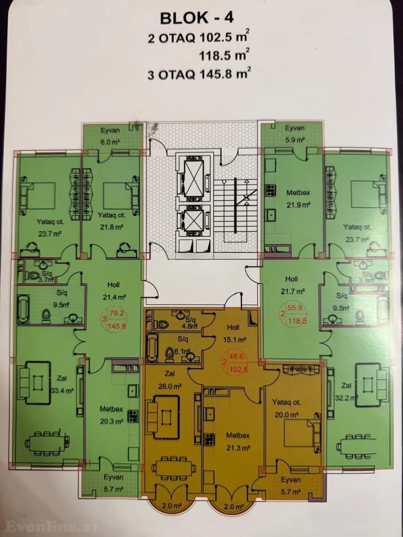 Satılır 3 otaqlı Mənzil Yeni tikili 148 m² Nərimanov r. - şəkil 3