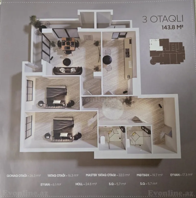 3 otaqlı Mənzil 145 m² 28 May m. Satılır