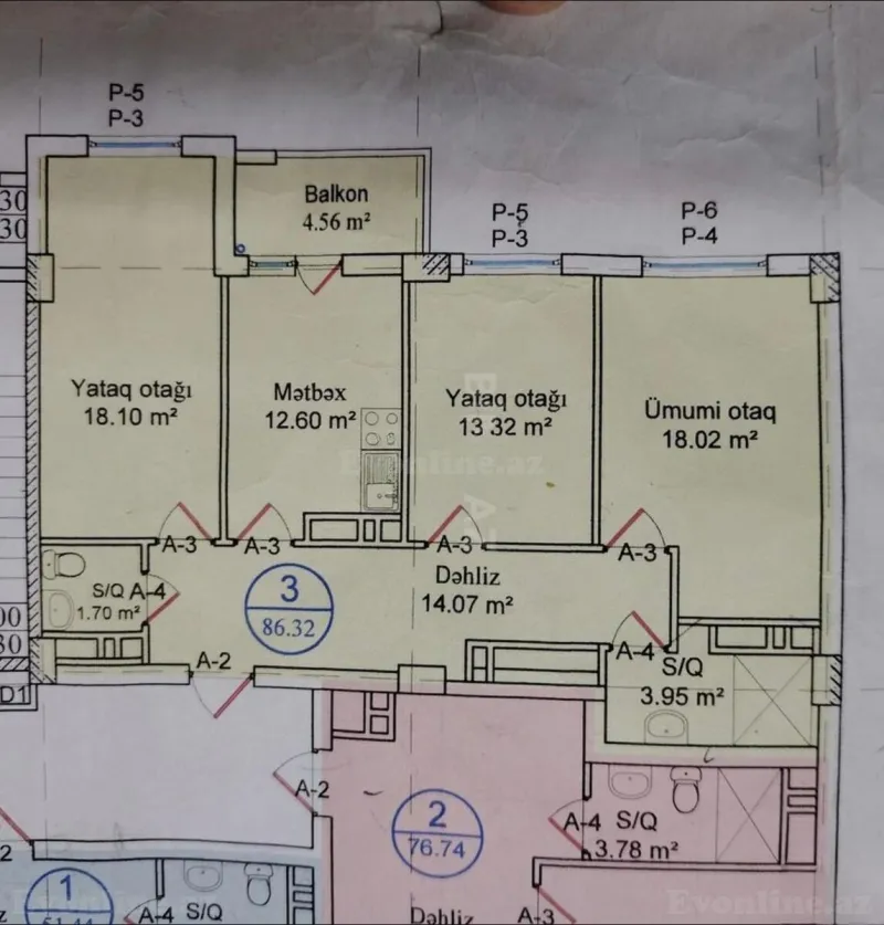 Satılır 3 otaqlı Mənzil Yeni tikili 87 m² Qara Qarayev m. - şəkil 7