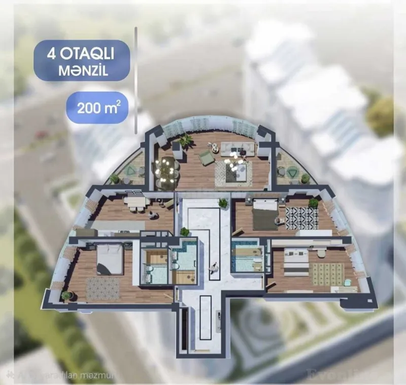 Satılır 4 otaqlı Mənzil Yeni tikili 200 m² Həzi Aslanov - şəkil 2