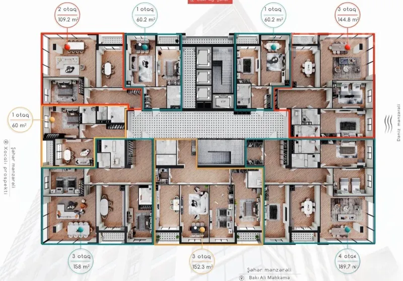 Satılır 1 otaqlı Mənzil Yeni tikili 65 m² Xətai r. - şəkil 3