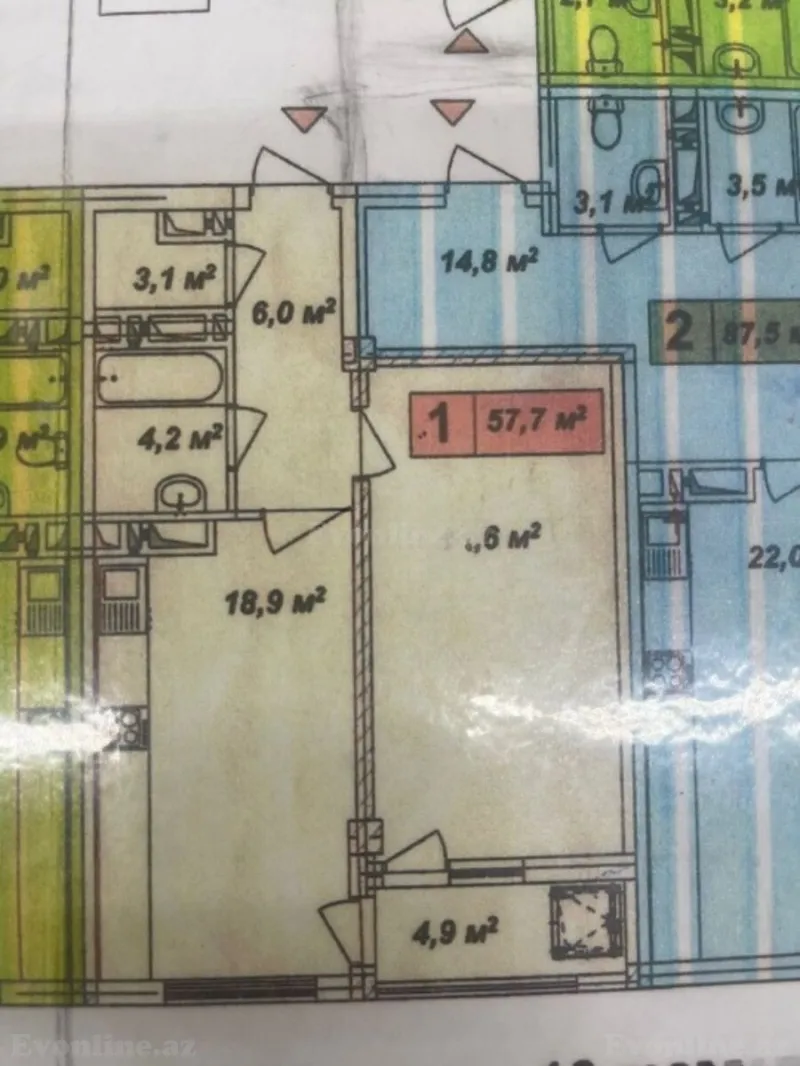 Kirayə verilir 2 otaqlı Mənzil Yeni tikili 57.7 m² Gənclik m. - şəkil 4
