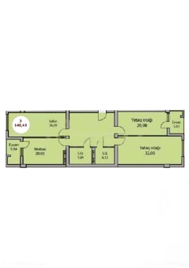 Satılır 3 otaqlı Mənzil Yeni tikili 148.3 m² Nərimanov r. - şəkil 3