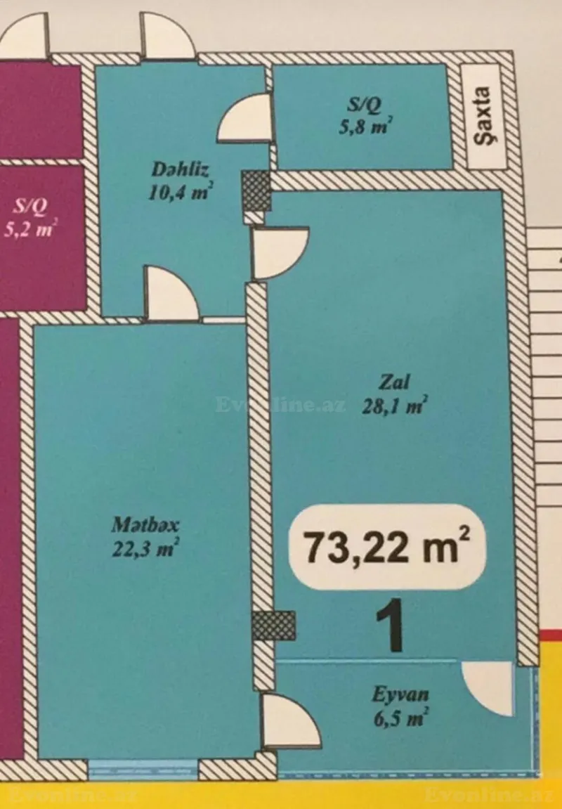 Satılır 1 otaqlı Mənzil Yeni tikili 73.2 m² Əhmədli m. - şəkil 2