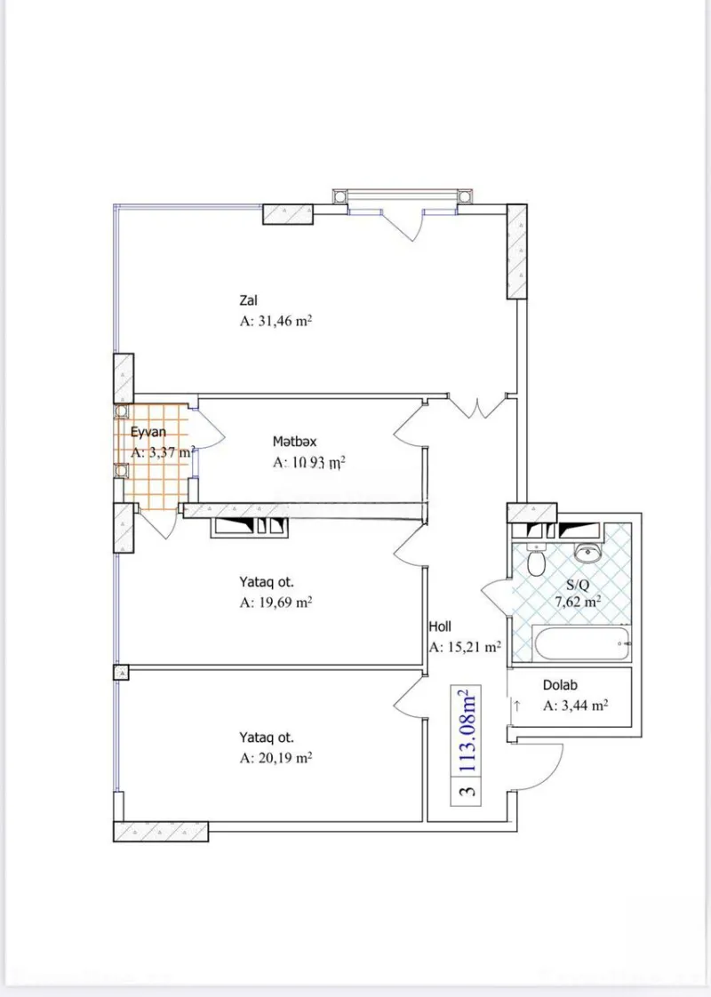 Satılır 3 otaqlı Mənzil Yeni tikili 114 m² 28 May m. - şəkil 3
