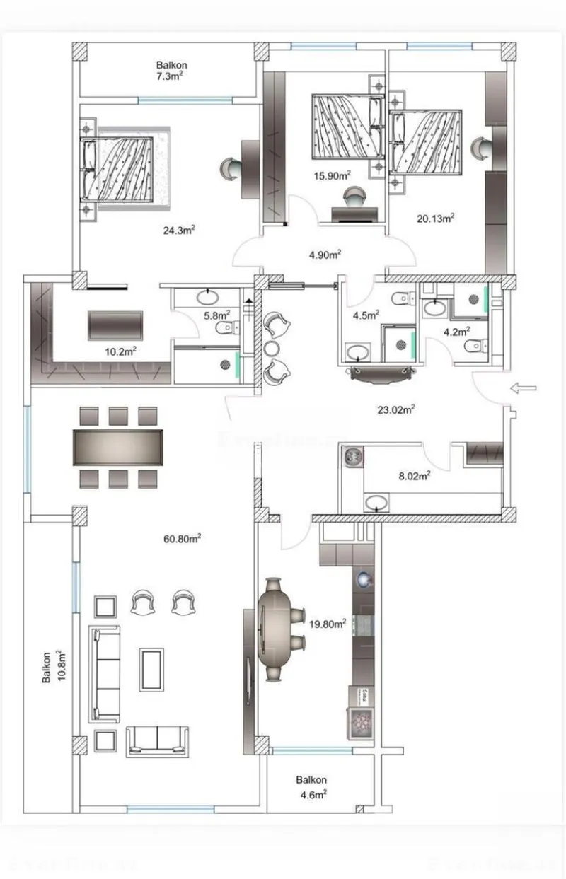 Satılır 4 otaqlı Mənzil Yeni tikili 240 m² 8 Noyabr m. - şəkil 2