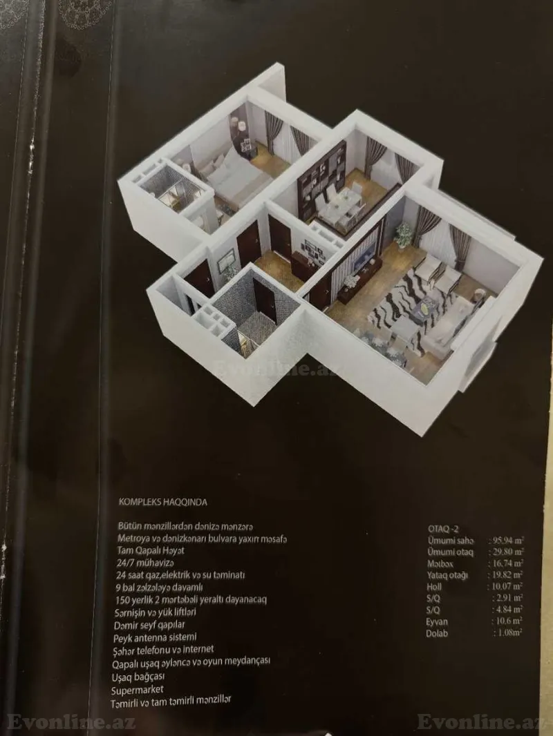 Satılır 2 otaqlı Mənzil Yeni tikili 97 m² Xətai r. - şəkil 16
