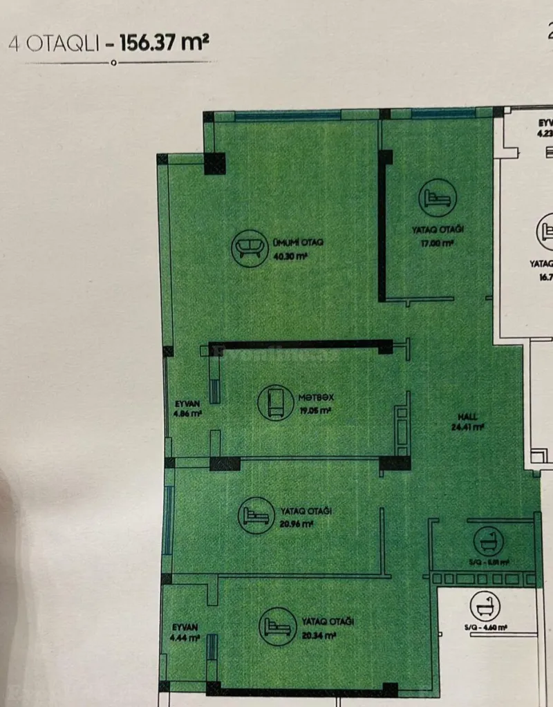 Satılır 4 otaqlı Mənzil Yeni tikili 156.4 m² Yasamal - şəkil 12