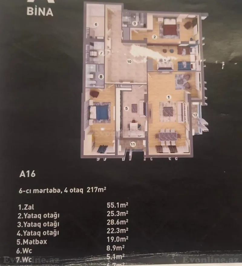 Satılır 4 otaqlı Mənzil Yeni tikili 220 m² Nizami m. - şəkil 4