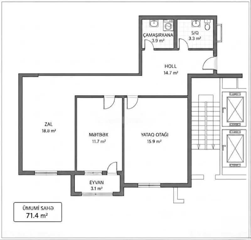 Satılır 2 otaqlı Mənzil Yeni tikili 71.8 m² Azadlıq prospekti m. - şəkil 7