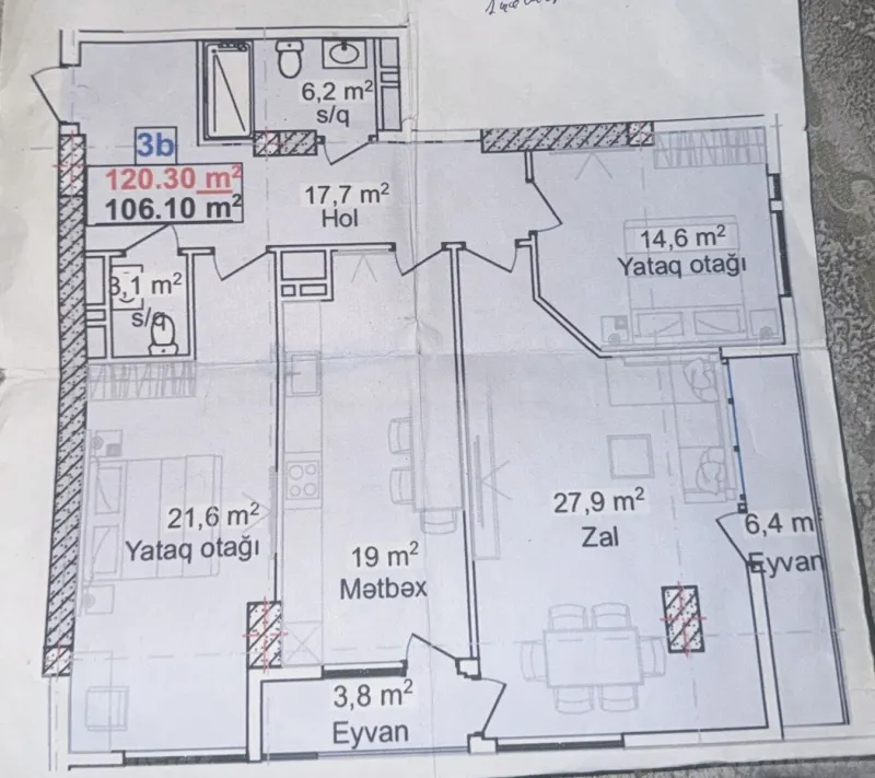 Satılır 3 otaqlı Mənzil Yeni tikili 120 m² 20 Yanvar m. - şəkil 6