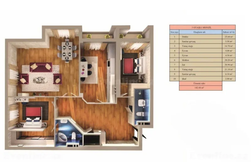 Satılır 3 otaqlı Mənzil Yeni tikili 143 m² Nəriman Nərimanov m. - şəkil 11