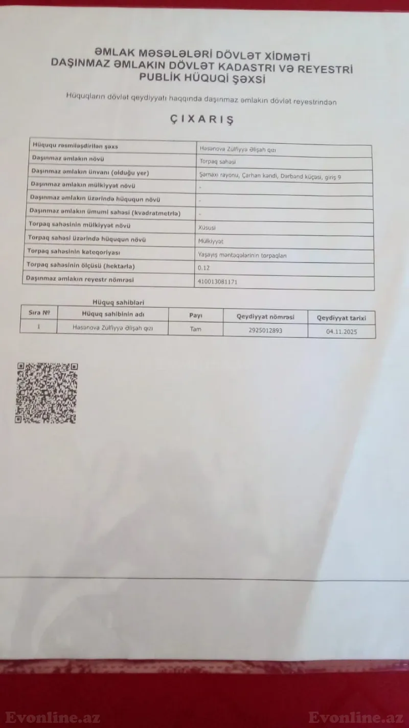 Torpaq Şamaxı Satılır