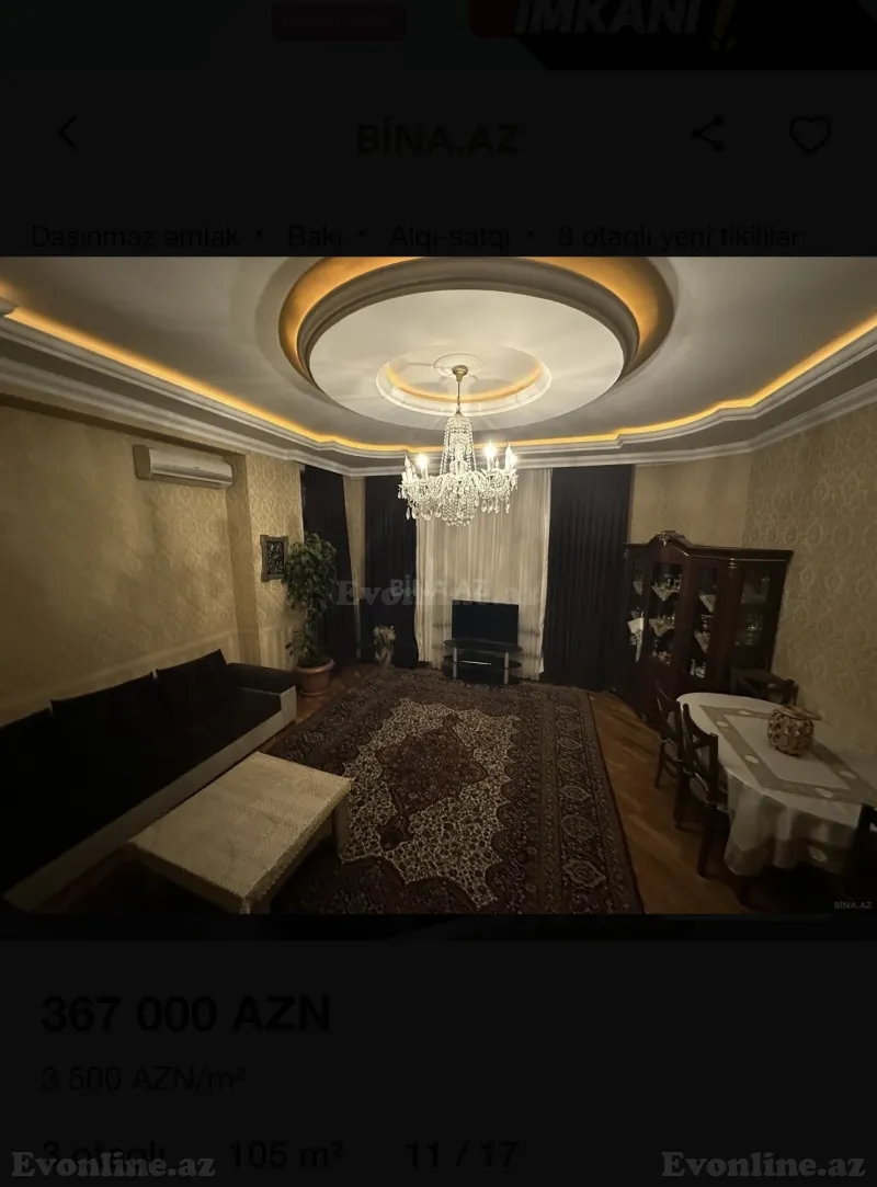 Satılır 3 otaqlı Mənzil Yeni tikili 107 m² H.Cavid pr. - şəkil 14