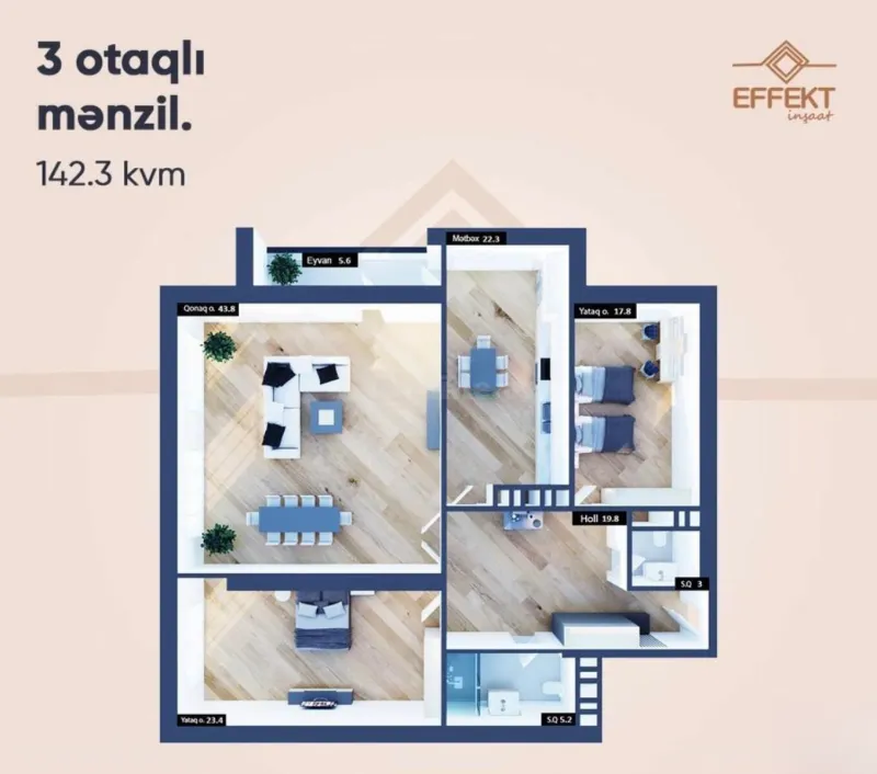 Satılır 4 otaqlı Mənzil Yeni tikili 144 m² Gənclik m. - şəkil 2