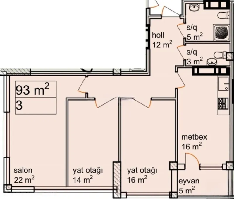 Satılır 3 otaqlı Mənzil Yeni tikili 95 m² Neftçilər m. - şəkil 12