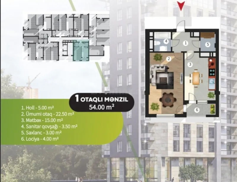 Satılır 1 otaqlı Mənzil Yeni tikili 53 m² M.Ə.Rəsulzadə - şəkil 4