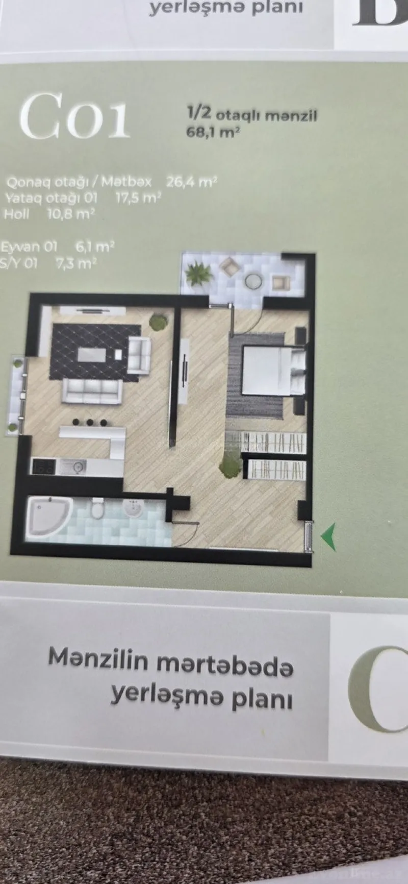 Satılır 1 otaqlı Mənzil Yeni tikili 68.1 m² Həzi Aslanov m. - şəkil 6