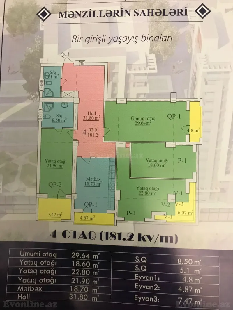 Satılır 4 otaqlı Mənzil Yeni tikili 182 m² Nəriman Nərimanov m. - şəkil 2