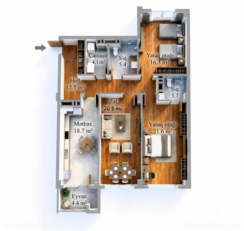 Satılır 3 otaqlı Mənzil Yeni tikili 116 m² Gənclik m. - şəkil 6