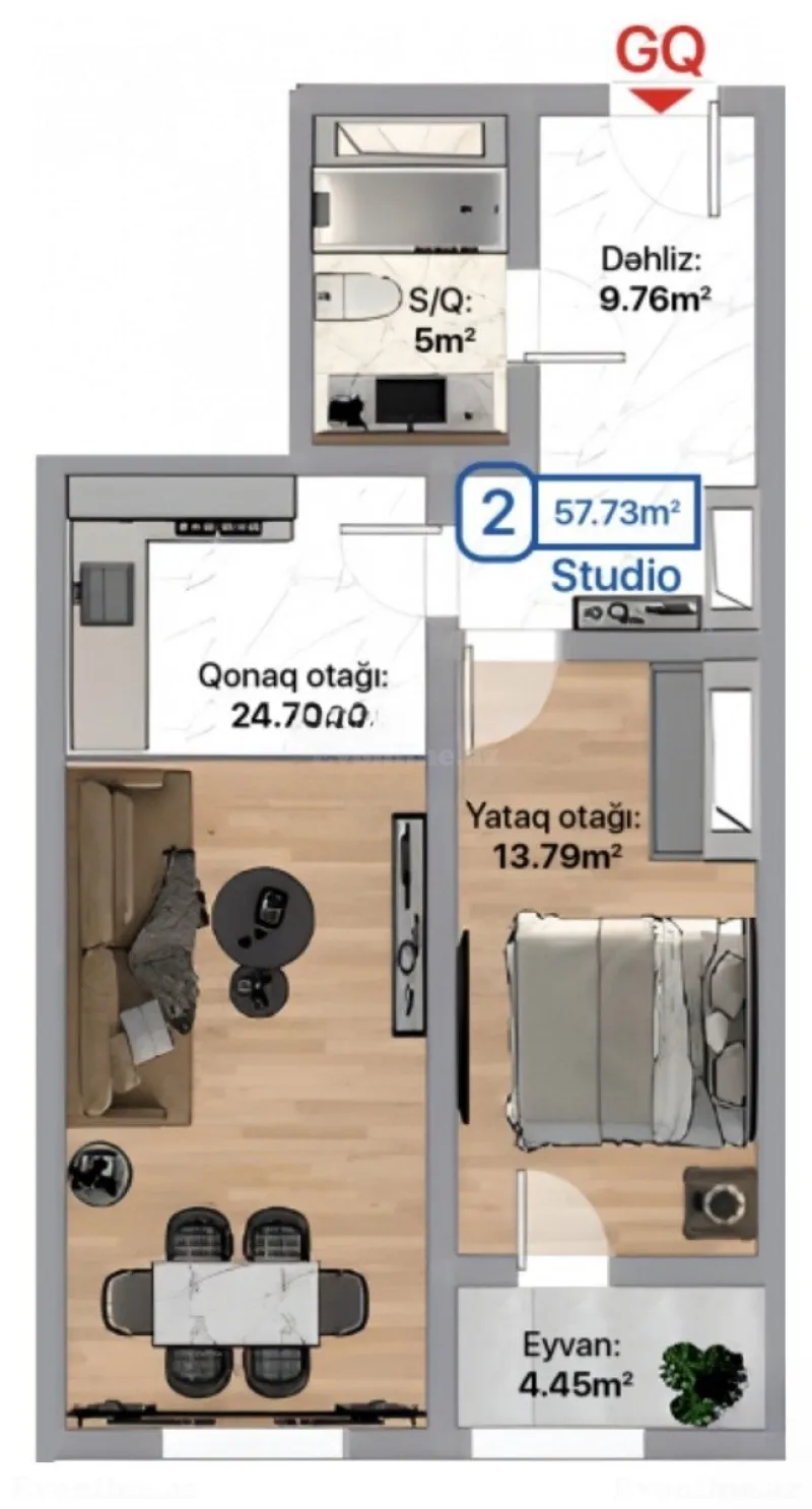 Satılır 2 otaqlı Mənzil Yeni tikili 58 m² Xırdalan - şəkil 3