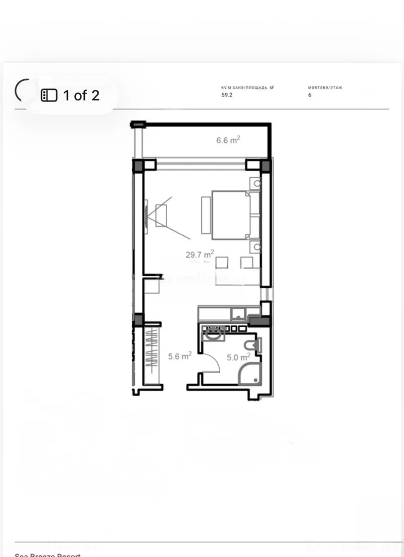 Satılır 1 otaqlı Mənzil Yeni tikili 56.8 m² Sea Breeze - şəkil 4