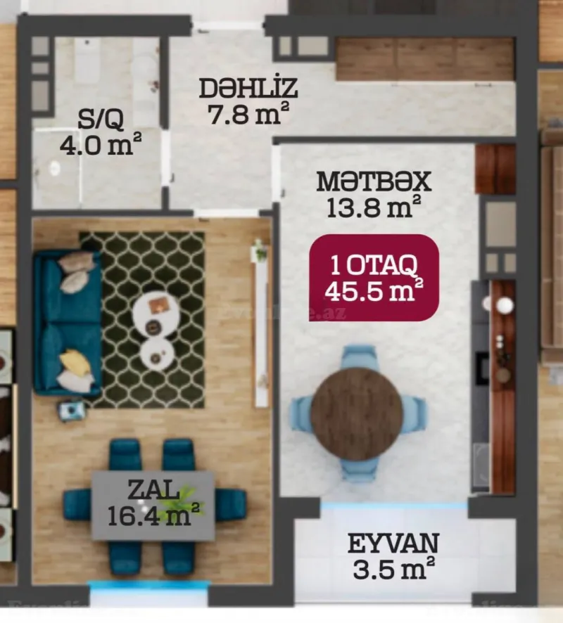 Satılır 2 otaqlı Mənzil Yeni tikili 45 m² Azadlıq prospekti m. - şəkil 5